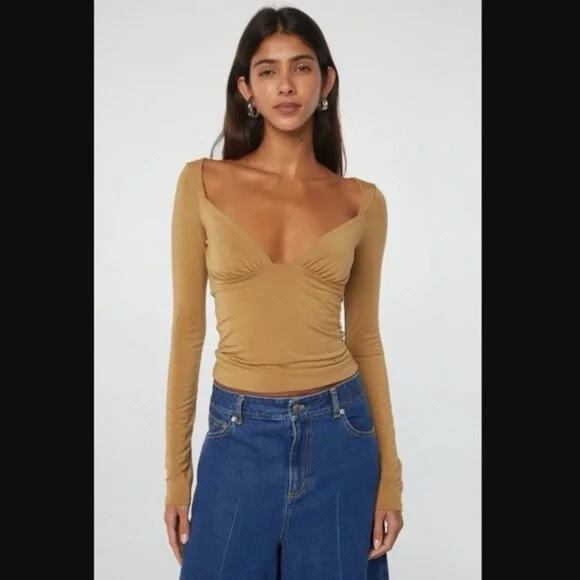 The Line by K Oisin Tan Cut Out Long Sleeve Shirt - Picture 2 of 10